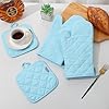Oven Mitts and Pot Holders 4 pcs Set,High Heat Resistant 500 Degree Extra Thicken Long Kitchen Cotton Oven Glove for Cooking (12 Inch,Light Blue) #3