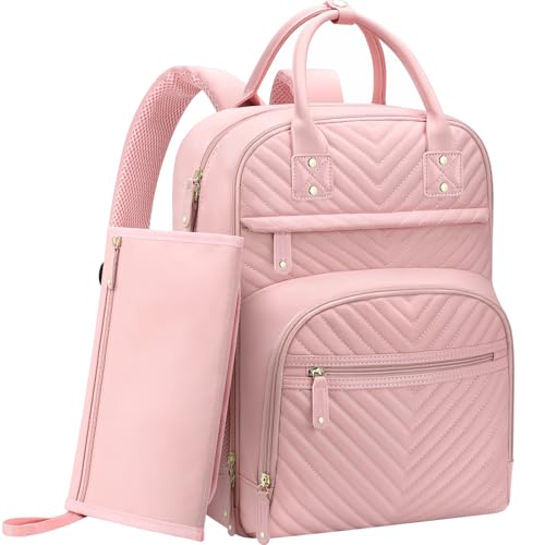 Image of Tenot Diaper Bag Backpack for Women with Changing Pad, Baby Bag with Insulated Pockets Multifunctional Diaper Bags For Baby Girl Boy Waterproof Baby Bags For Boys Girls Maternity Bag Baby Pink