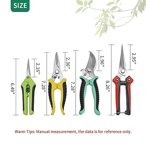 Vkinman 4 Pack Garden Pruning Shears Set, Stainless Steel Sharp Pruner Secateurs, Professional Heavy Duty Hand Garden Bypass Pruning Shears Kit with Storage Bag - Image 3