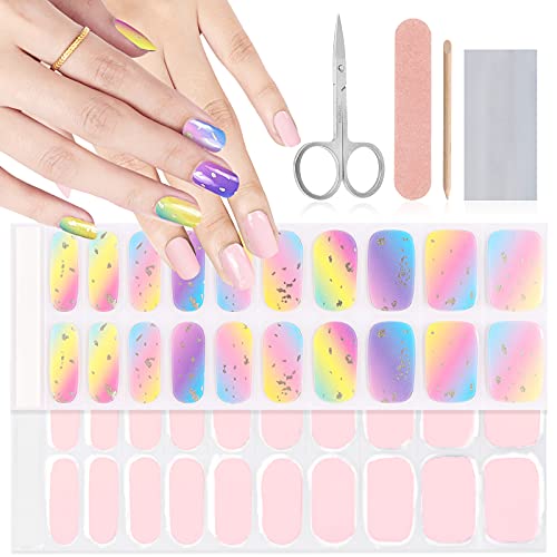 EBANKU Semi-Cured Gel Nail Wraps 40 Pieces Colorful Full Nail Stickers Waterproof Glossy Real Gel Nail Polish Wraps for Women Girl DIY (UV/LED Lamp Required)