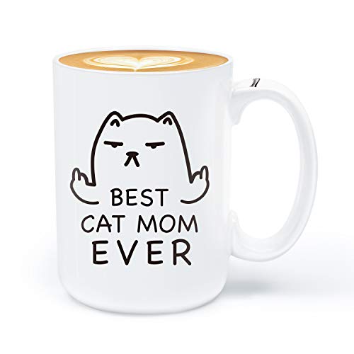 immaculife Cat Coffee Mug - Best Cat Mom Ever for Cat Lovers - Large Capacity Funny Coffee Cup 15 Ounces