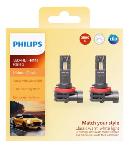 Par Lâmpada LED Philips Ultinon Classic H11 Amarela 3.500k