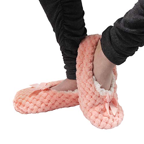 BambooMN Soft Touch Warm Cozy Fuzzy Non-Slip Lined Slip-On Slippers Socks for Adult Women, Indoor Travel House Slippers, 3 Pairs3