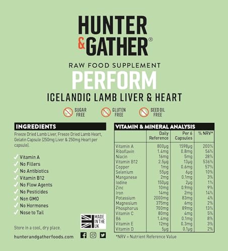 Hunter & Gather Lammleber und Herz Kapseln aus Ganztiernutzung – 90 Kapseln | Grasgefüttertem isländischen Lamm | 100% rohe gefriergetrocknete | Keine GMV-Fütterung, Antibiotika oder Hormone