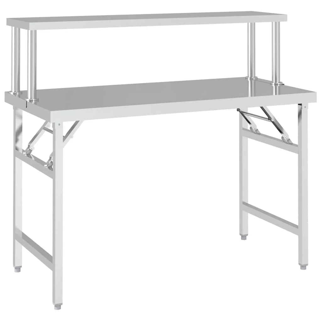 Arbeitstisch, klappbar, aus Edelstahl, mit Regal, 120 x 60 x 115 cm