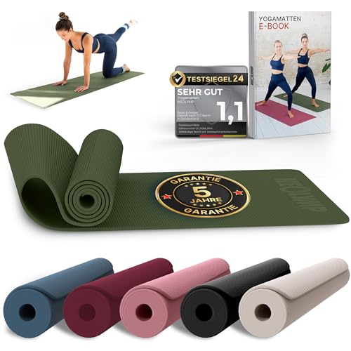 NEOLYMP Yogamatte rutschfest & gelenkschonend – Gelenkschonende Gymnastikmatte & Fitnessmatte für Zuhause – 183x61cm Trainingsmatte aus PVC – Sportmatte für Yoga, Pilates, Workout (Olivgrün)
