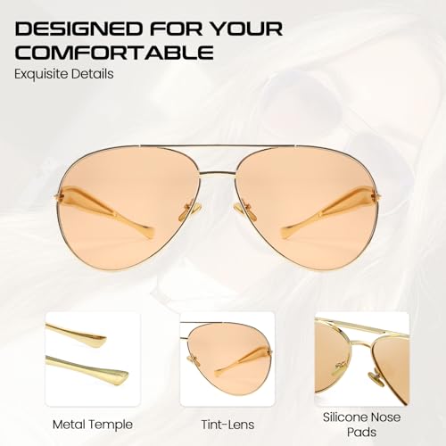 SODQW Gold Aviator Sunglasses for Women Men Trendy Designer Metal Sun Glasses with UV400 Metal Frame Ladies Shades3