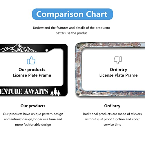 Adventure Awaits License Plate Frame Mountains License Plate Frame Funny Stainless Steel For Car License Plate Cover Accessory Decorative 2 Holes And Screws Fits Us Standard License Plates 12.2 X 6.3 #TOP2
