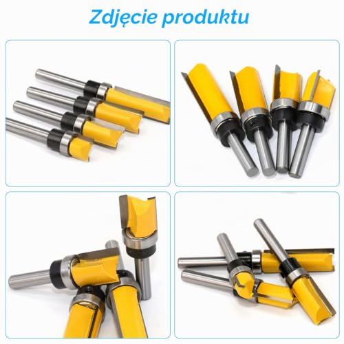4 sztuki 8 mm frez do wyrównywania powierzchni, trzpień górnowrzecionowy, 8 mm, z łożyskami kulkowymi, narzędzia do obróbki drewna, frez do cięcia drewna (4)