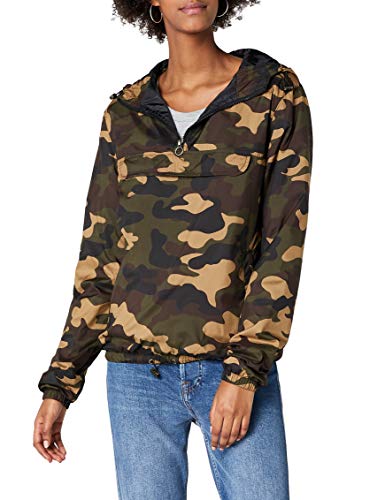 Urban Classics Dames windbreaker om over te trekken met capuchon voor vrouwen, dames camo pull over jas verkrijgbaar in vele kleurvarianten, maten XS - 5XL, Woodcamo, XS