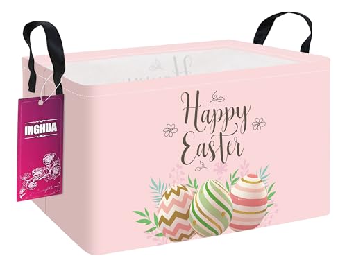 Image of Rectangular Easter Storage Basket | Fabric Organizer Bin for Books,Clothes,Gifts,Pets-Perfect for Home,Office,Nursery,Dorm,Shelf(Easter egg)