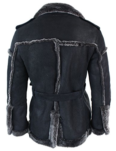 Infinity Leather Mens Double Breasted Real Sherling Navy Captain Sheepskin Jacket Belted Grey Black4