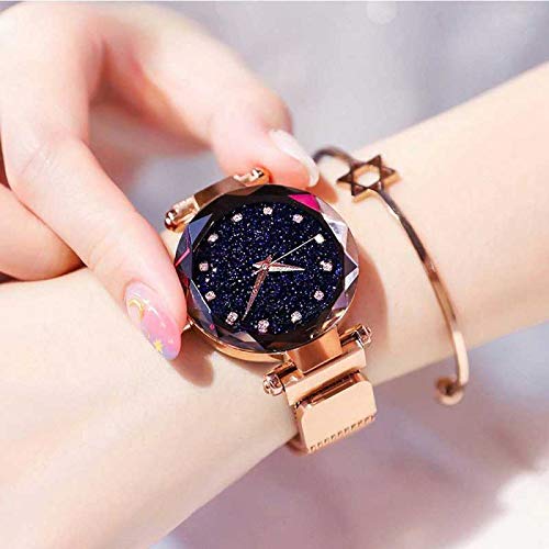 Image of Acnos Premium Rose-Gold Color 12 Point Diamond with Trending Magnetic Analogue Metal Strap Watch for Girl's and Women's Pack of - 1(DM-180)