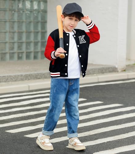 Kids Boys Baseball Jacket Toddler Varsity Fleece Letterman Coat Vintage Bomber Casual Button Outerwear with Pockets3