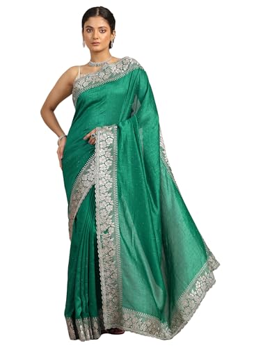 Image of Libas Embellished Silk Blend Saree for Women With Unstitched Blouse Piece | Traditional Saree for Festive & Wedding