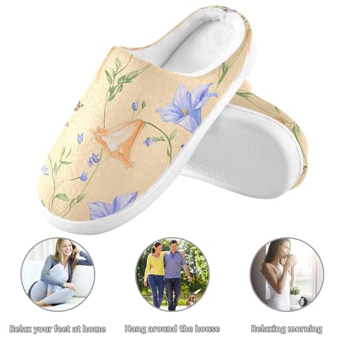 JUNZAN Cartoon Bellflower Peach Women Cotton Slippers Comfortable Memory Foam Indoor Shoes for Outdoor Birthday Presents 6-73