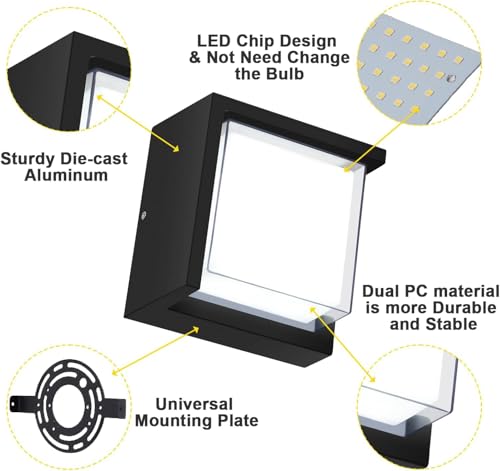 Image of JACKAL 12 Watt Warm White LED Outdoor Wall Lights, Gate Lights Waterproof (Sqaure) - Fancy Exterior Wall Mounted Light, Wall Lamp | IP65 Grade Waterproof Aluminium Body - 6 Months Warranty