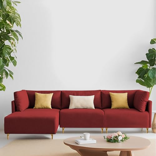 Image of Carina LHS 4 Seater L Shape Sofa Set for Living Room (Maroon Fabric) Premium Fabric Sofa