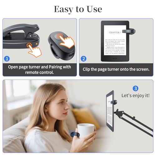 Image of Finger Ring Kindle Page Turner Remote, Rechargeable Wireless Clicker for Kindle Paperwhite, E-Readers & Camera, Perfect for Hands-Free Reading Anywhere, Bed, Treadmill Reading (Black)