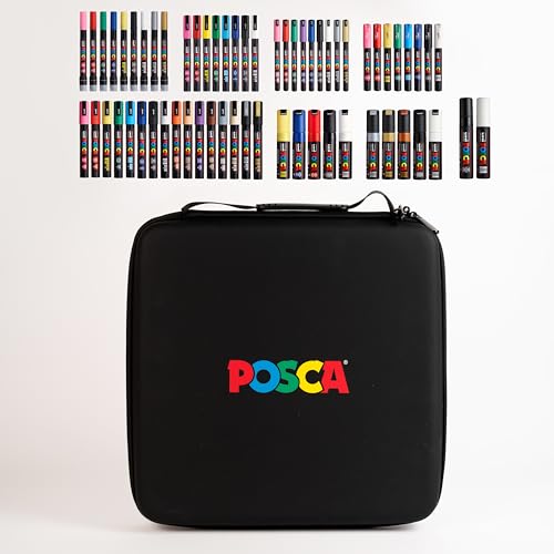 Posca Exclusive Acrylic Paint Markers Gift Set of 62 with Case Great for Kids and Adults For Coloring Decorations Canvas Glass or Wood Includes 350 1MR 1M 3M 5M 7M 8K & 17K