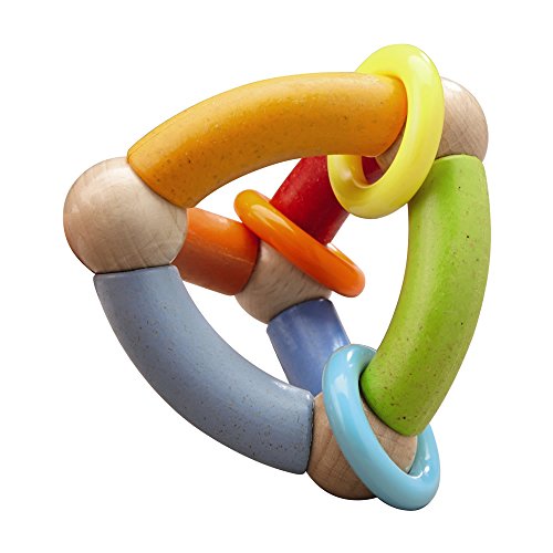 Image of HABA Wooden Teething Toy for Babies 6-18 Months - Colorful Pyramid Developmental Baby Rattle and Teether - Sensory Toy for Infants and Toddlers - German-Made Grasping Toy