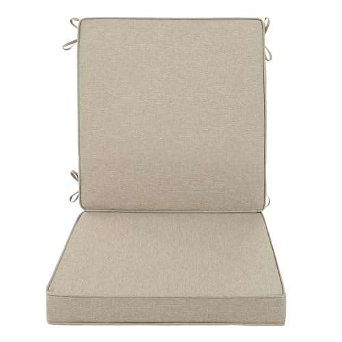 Image of Outdoor Chair Cushions, Water-Resistant & Fade-Resistant, Patio Furniture Lawn Dining Chair Seat Replacement with Mid Back, Ties Zipper, Removable Cover, 18 x 16.5 Inch, Set of 1, Natural