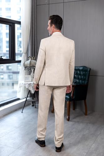 SOLOVEDRESS Men's 2 Piece Suits Set Regular Fit Casual Linen Blazer Jacket and Pants for Wedding and Party2