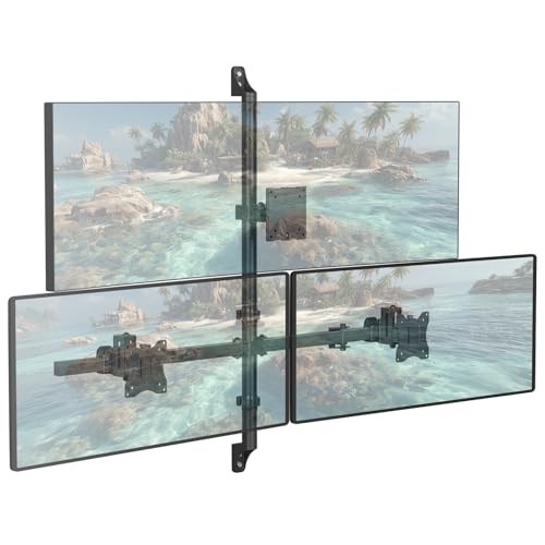 Image of WALI Triple Monitor Wall Mount for 13 to 49 Inch, 3 Monitor Wall Mount Computer Monitor Arm for Ultrawides Screens, Swivel Tilt Wall Mount with VESA 75 /100 mm, Per Arm Holds Up to 22lbs