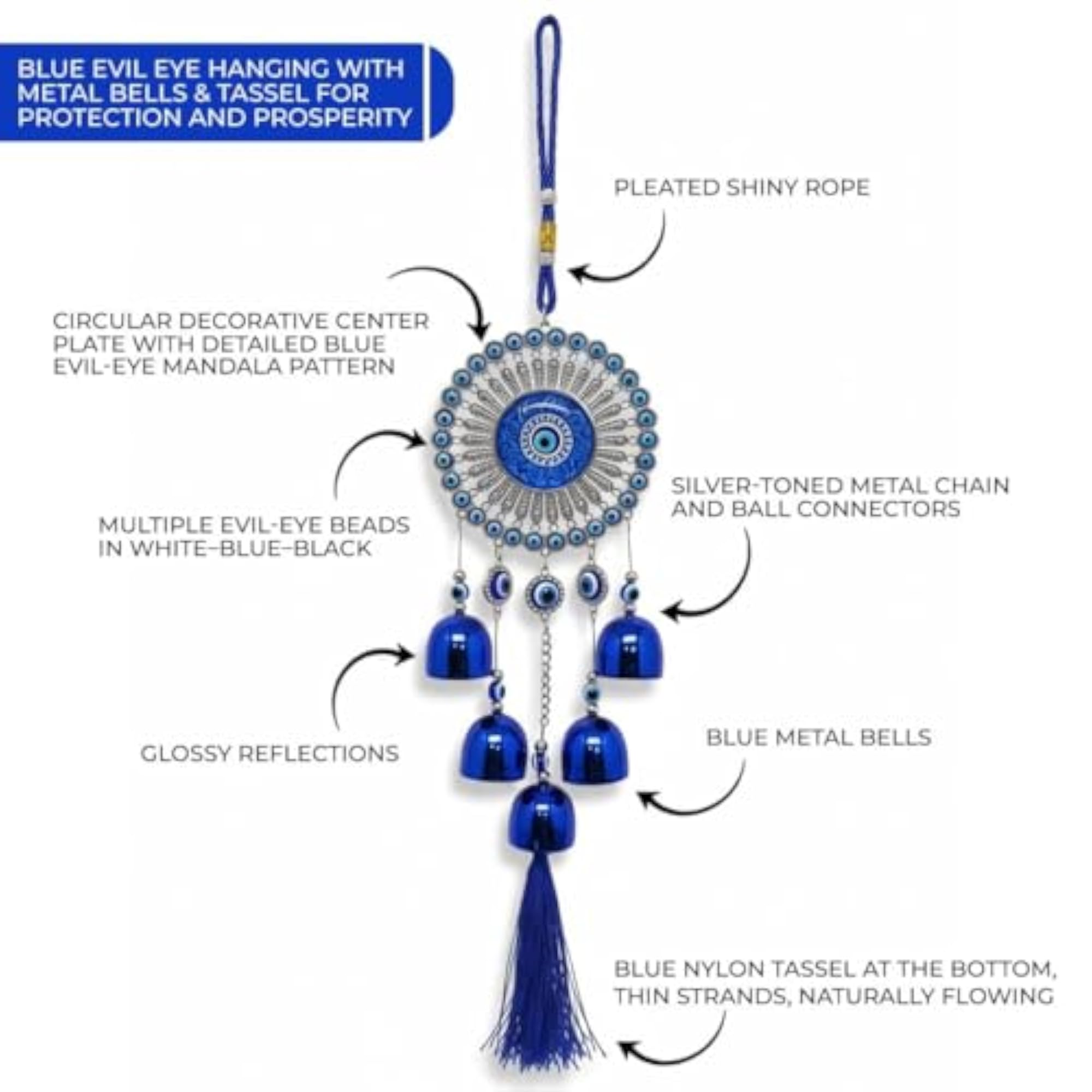 Evil Eye Hanging Wall Decor with Tassel and Bells