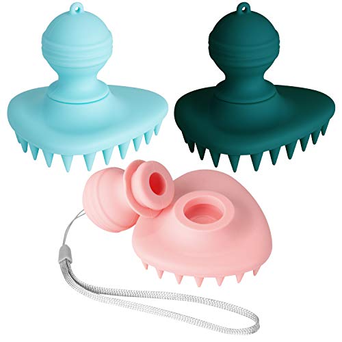 Baokai Hair Scalp Massager Shampoo Brush Silicone Scalp Scrubber, 3-Pack Manual Scalp Exfoliator Brush for Wet Dry Hair Shampoo Brush Scalp Brush Dandruff for Women Men Pets Child (Pink Blue Green)