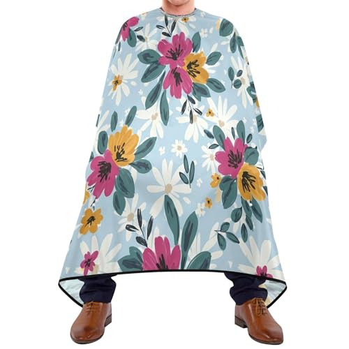 Capa para corte de cabello con racimos florales pintados a mano, impermeable, profesional para barbería y salón con cierre ajustable de broches miniatura 1