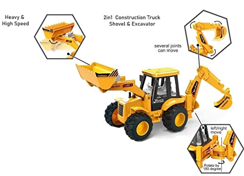 Image of Friction Powered Excavator Construction Truck for Kids Boys Girls Pushdozer Truck with moveable Parts Bulldozer Toys Engineering Pull Back Vehicle (Multicolor)