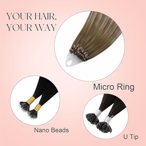 Image of Easyouth 24 Inch Micro Link Hair Extensions Ombre, for Long Straight Hair