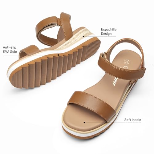 Image of Athlefit Girls Platform Wedge Sandals Open Toe Espadrille Sandals Ankle Strap Summer Dress Shoes for Toddler Little Big Kid
