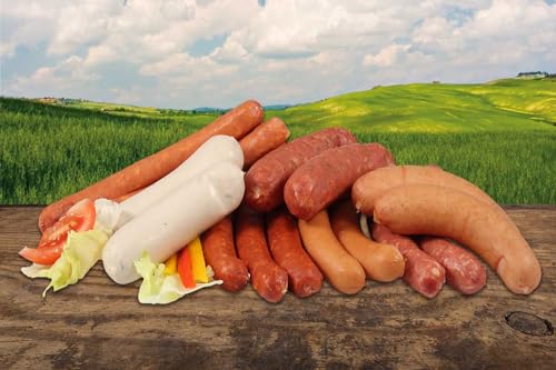 Landmetzgerei Schiessl's » Würstl Probierpaket « 1070g | Im Set: Wiener, Käsekrainer, Knacker, Weißwürste, Feuerli, Debreziner und Bauernseufzer | Eigene Schlachtung | Hausgemacht in Bayern
