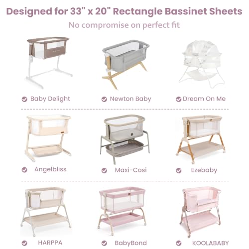 Image of Baby Bedside Bassinet Sheets Fitted, 33 inchx20 inch Compatible with Baby Delight Dream On Me & Most Rectangle Bedside Sleeper Bassinet Mattresses, Super Soft Microfiber Pink Ballet