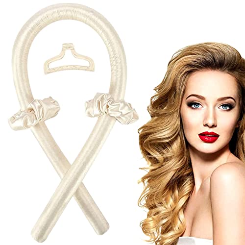 Locken Ohne Hitze,Heatless Curls Band,Rutschfest Heatless Lockenwickler mit Haarnadel,Seidenhaar Lockenwickler, DIY Haare Locken Ohne Hitze Frisurenset,für langes mittleres Haar,Beige Cover