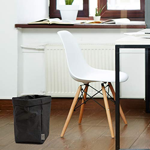 bun-di Swiss® Trash | Dekorativer Designer Papierkorb mit Knitteroptik für Büro, Arbeitszimmer | waschbares Papyr | 12l (Black) - Image 5