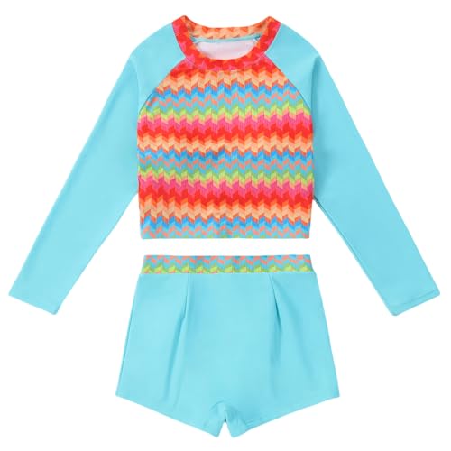 Image of Girls Long Sleeve Swimsuits 2 Pieces Set Rash Guard Swimwear Quick Dry Surfing Wetsuit for Kids Bathing Suit 5-16 Years