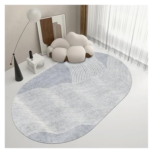 Tapis ovale luxueux beige à rayures design haut de gamme - 4
