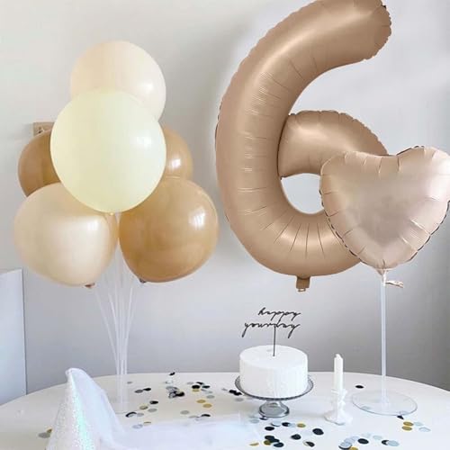 Image of Solid Beige 6 Number Foil Balloons 32 inch toy 6th Birthday Party Decoration Helium Supported
