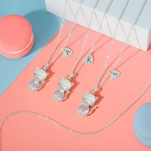 Anime Style 3D Cartoon Cat Girl Necklace for Girls, Kitty Girl Pendant Initial Necklaces for Kids, 14K Gold-Plan Gift for Birthday Party4