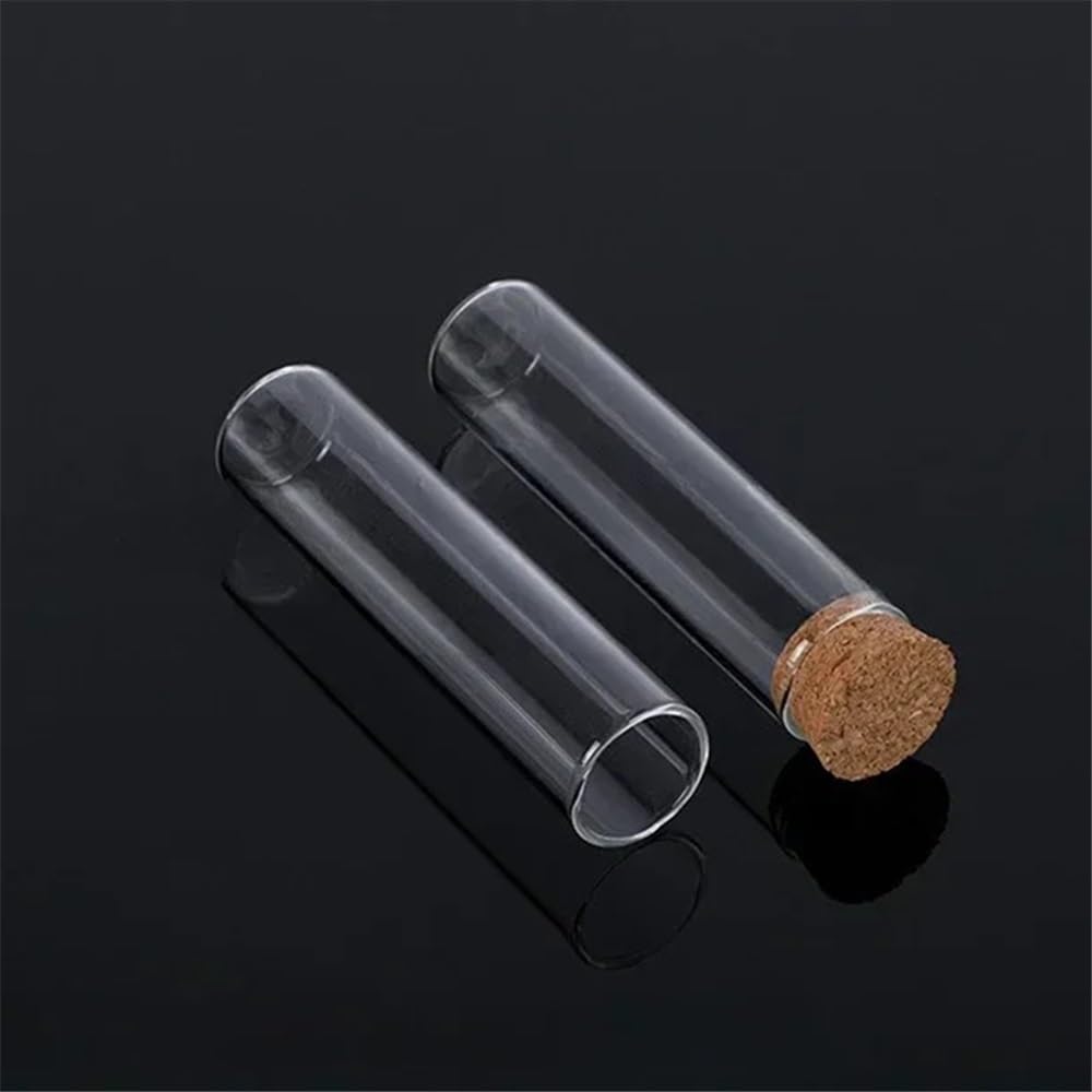 Cristalería de Laboratorio Lote de 10 tubos de vidrio transparente de laboratorio de 12 a 30 mm de diámetro con tapón de corcho y fondo plano.(20x200mm 20pcs)