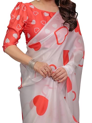 Image of ALMAARI FASHION Women's Floral Printed Georgette Satin Saree with Unstitched Blouse Piece | Traditional Ethnic Wear Sarees | Soft Lightweight Ethnic Office Wear Daily Wear Indian Sari (SG 151-160 H)