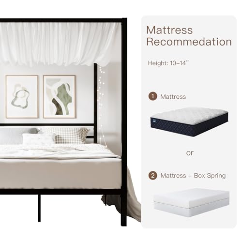 Ikalido Full Size Metal Canopy Bed Frame, Modern Four-Poster Platform Bed Frame thumb #6