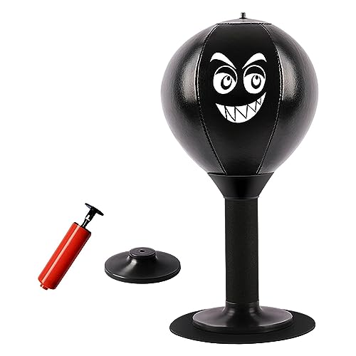 JISADER Desktop Punching Ball Desk Boxing Punch Bag Reflex Toy Inflated PU Leather Suction Cup Suitable for Home Office Gift, Black