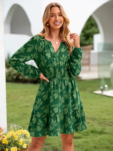 Image of BerryGo Womens Long Sleeve Mini Dress Casual A Line Flowy Loose Vacation Party Babydoll Fall Short Dresses with Pocket