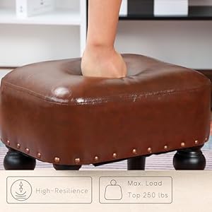 Ottoman leather foot rest with thicker foam padded seat footstool with wooden legs brown  urban country home decor