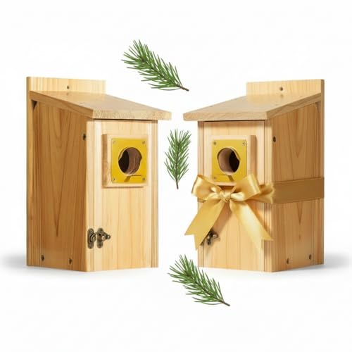 2 Pack Bird Houses for Outside Clearance with Copper Guard, Cedar Bird House Outdoor, Bluebird Finch Swallow Wren Chickadee Assembly Required,Lacquer Sealed,Outdoor 5 Years Usage