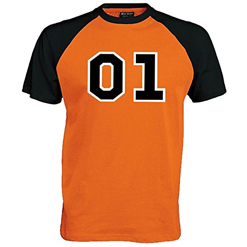01 General Lee T-shirt de baseball unisexe, orange/noir, S
